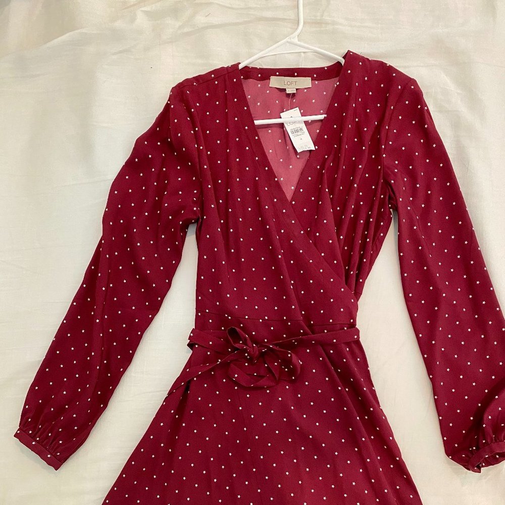 NWT - Loft Burgundy & White Star Dress - S4
